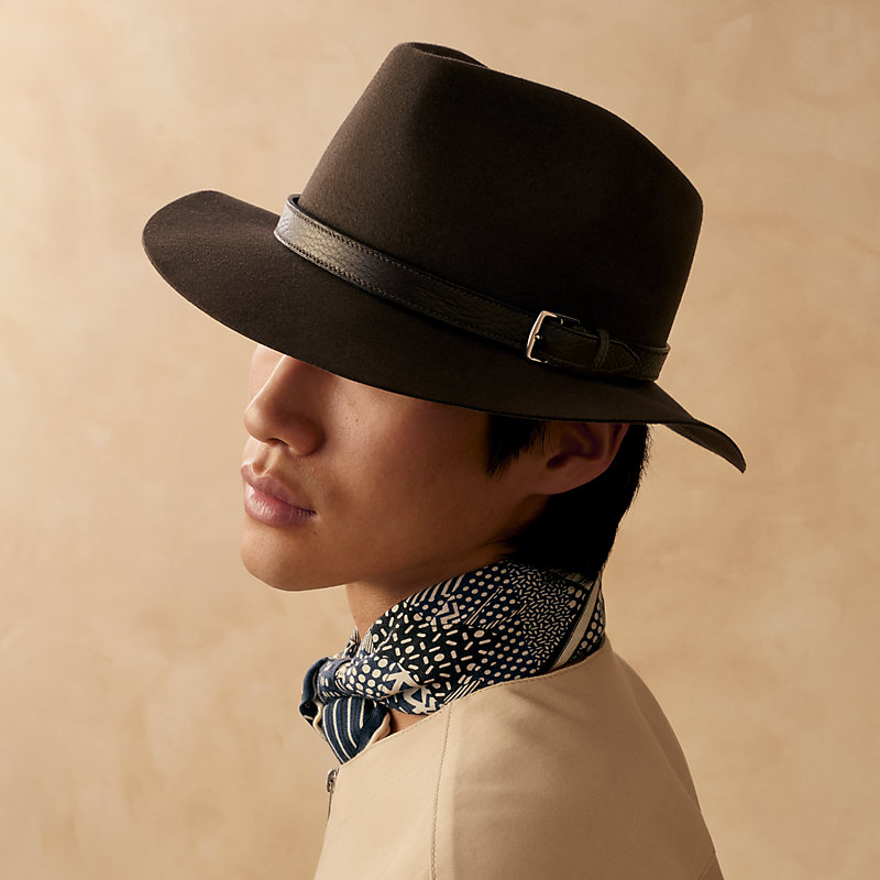 HERMÈS レザー製フェドーラハット（黒） HERMÈS レザー製フェドーラハット（黒）